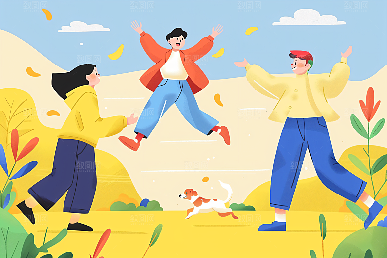 活力青年鲜明青春洋溢扁平风插画