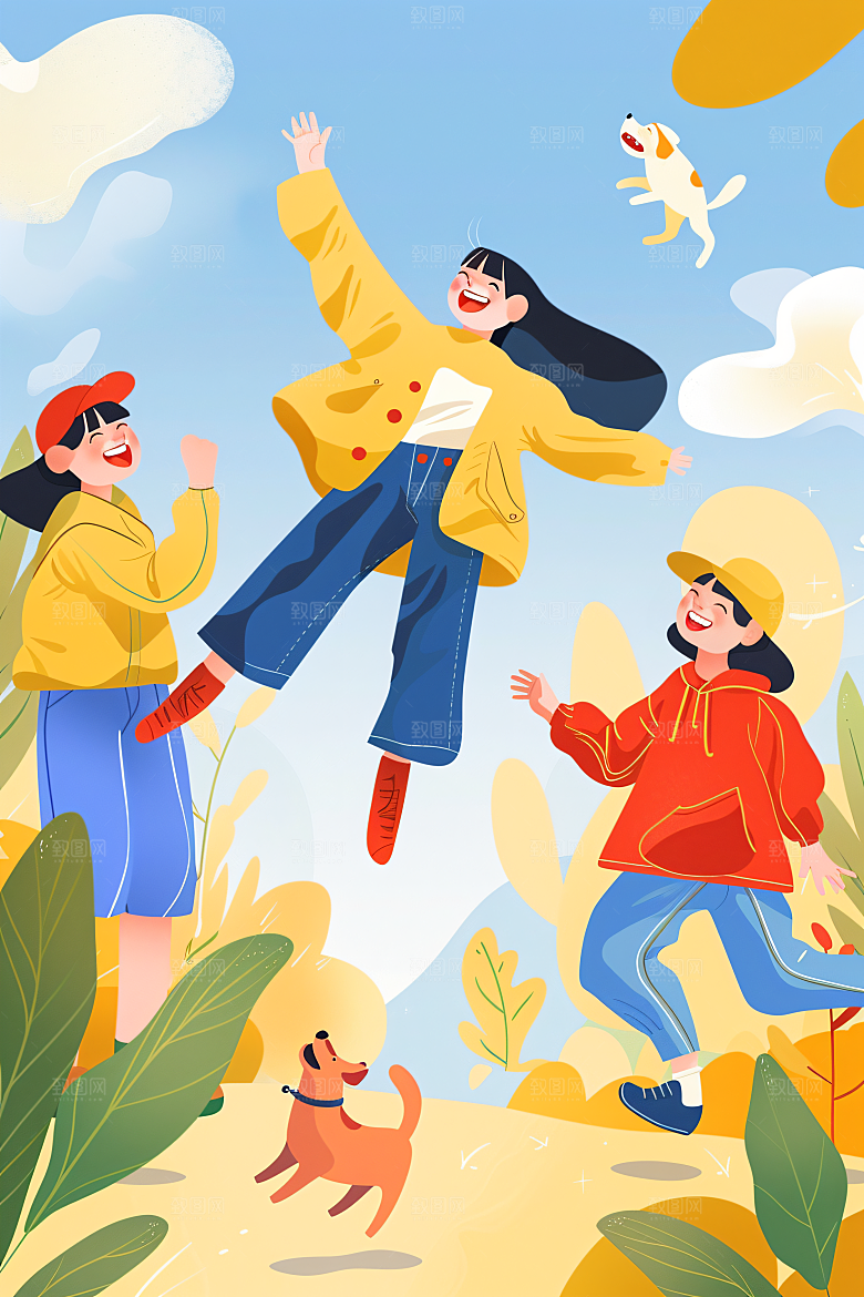 活力青年成人礼学生扁平风插画