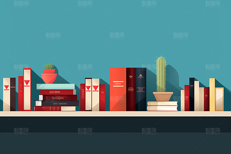扁平风书架书本看书图书插画