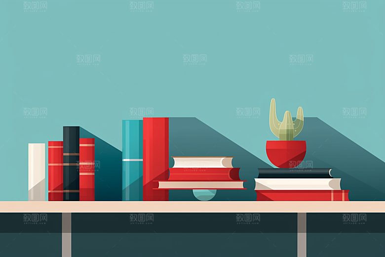 扁平风书架书本简约高清插画