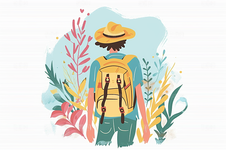 旅游人物出行自然扁平风插画