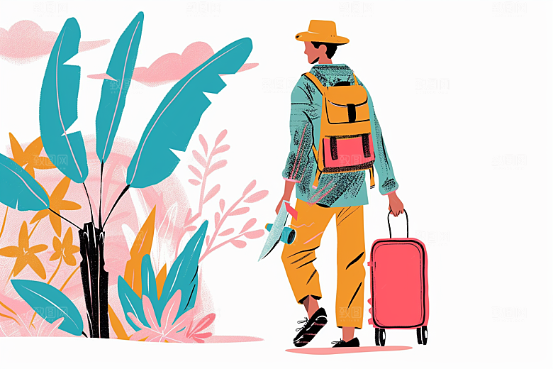 旅游人物彩色游玩扁平风插画
