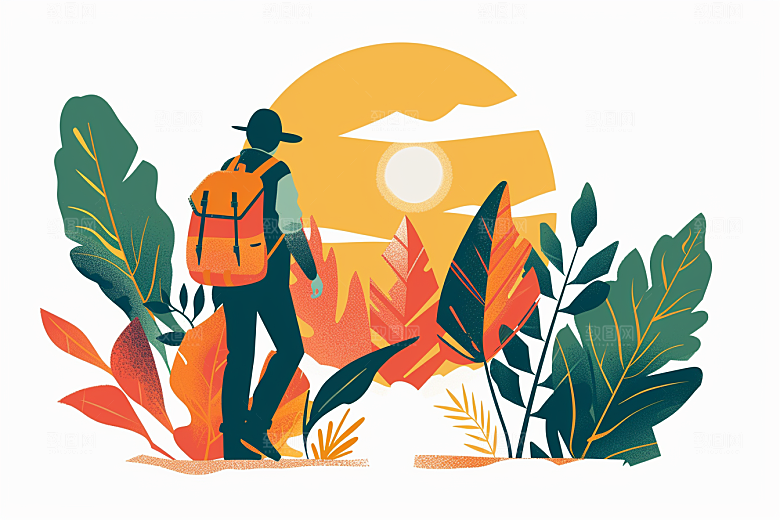 旅游人物小长假自然扁平风插画