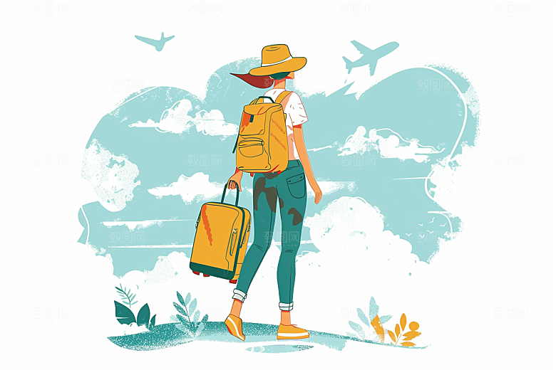 旅游人物小长假出行扁平风插画