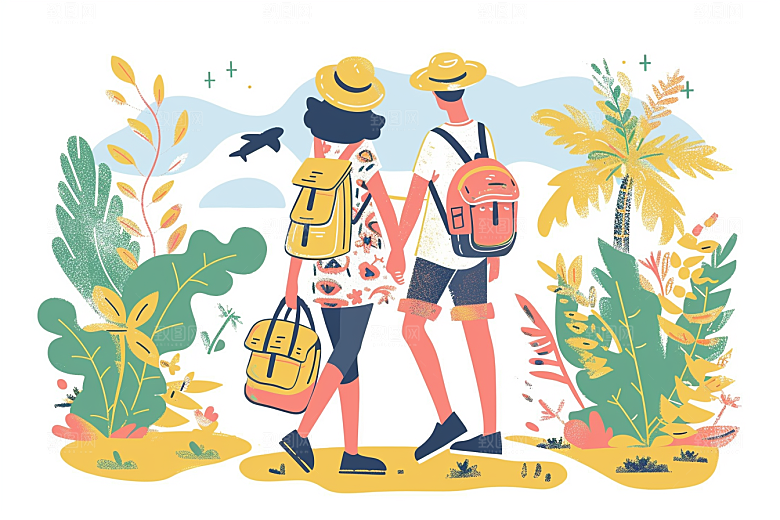旅游人物旅行清新扁平风插画