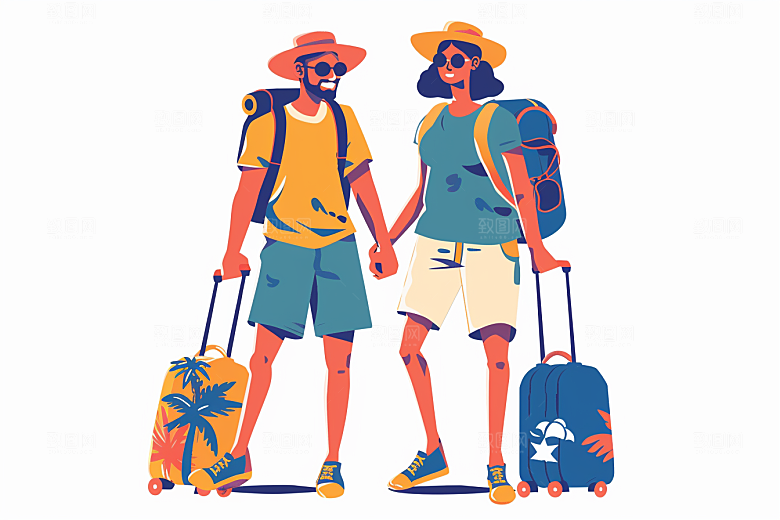 旅游人物自然户外扁平风插画