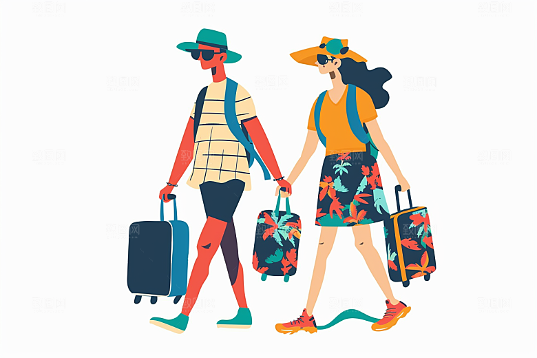 旅游人物清新户外扁平风插画