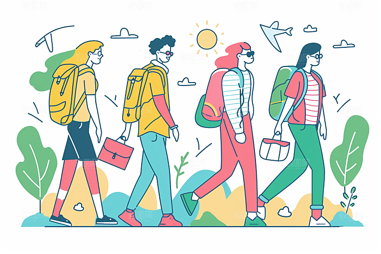 旅游人物度假旅行扁平风插画