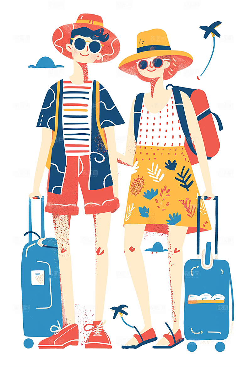 旅游人物小长假自然扁平风插画