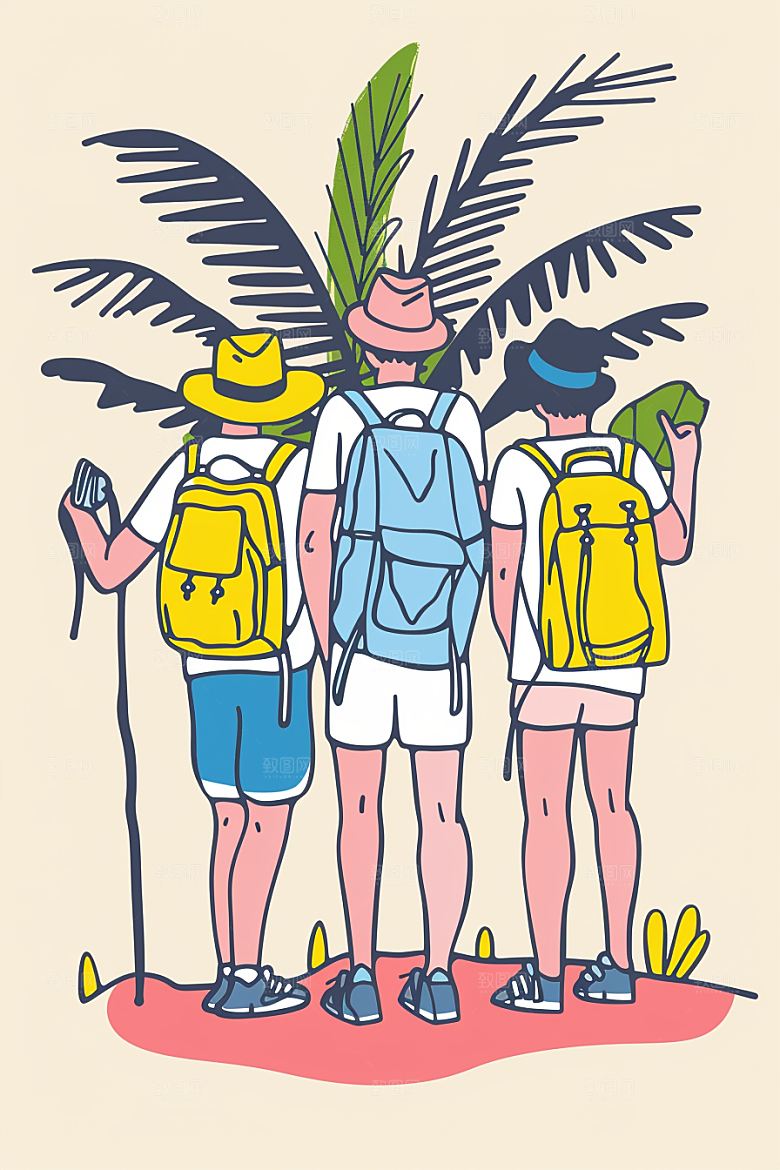 旅游人物户外度假扁平风插画