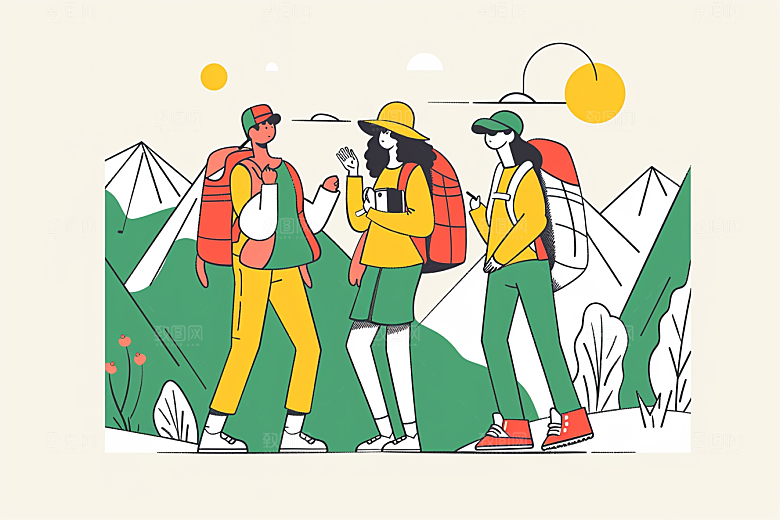 旅游人物游玩简约扁平风插画