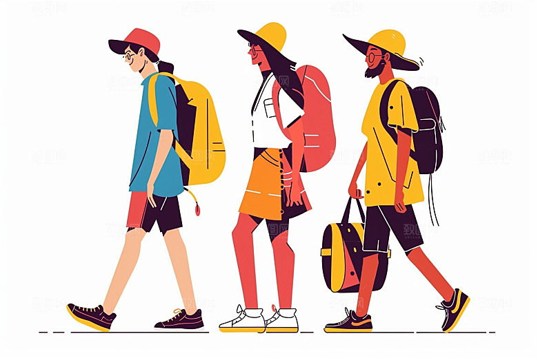 旅游人物旅行度假扁平风插画