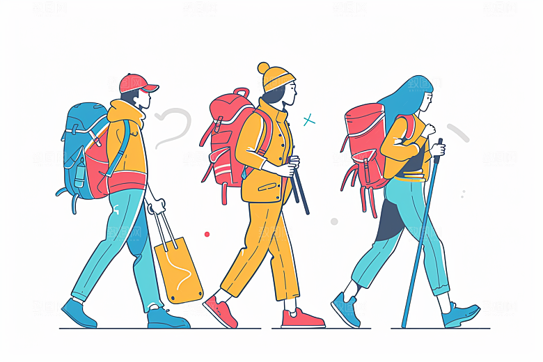 旅游人物清新小长假扁平风插画