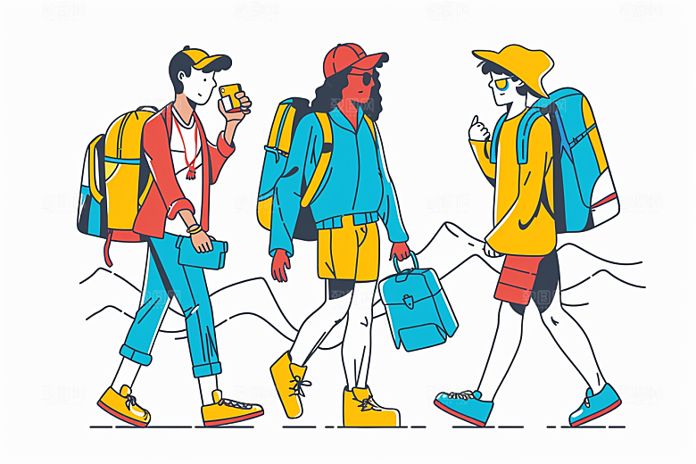 旅游人物旅行度假扁平风插画