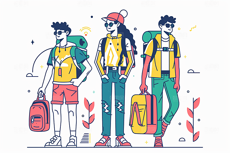 旅游人物彩色户外扁平风插画
