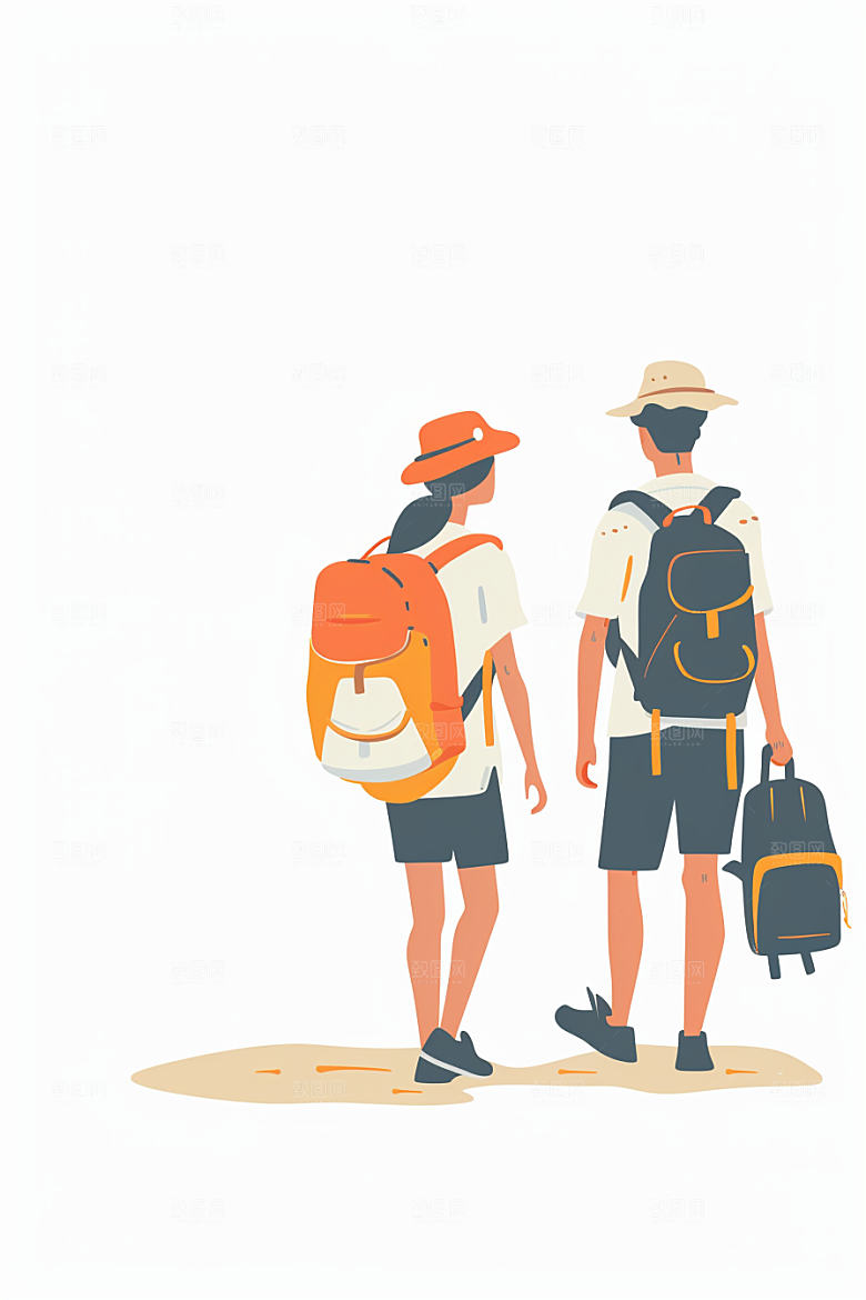 旅游人物彩色旅行扁平风插画