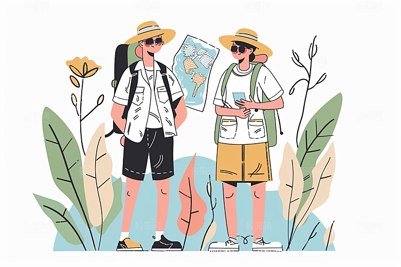 旅游人物简约小长假扁平风插画