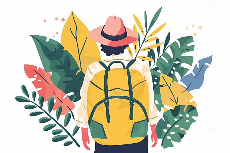 旅游人物度假徒步扁平风插画