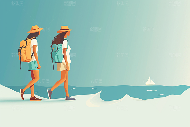 旅游人物自然度假扁平风插画