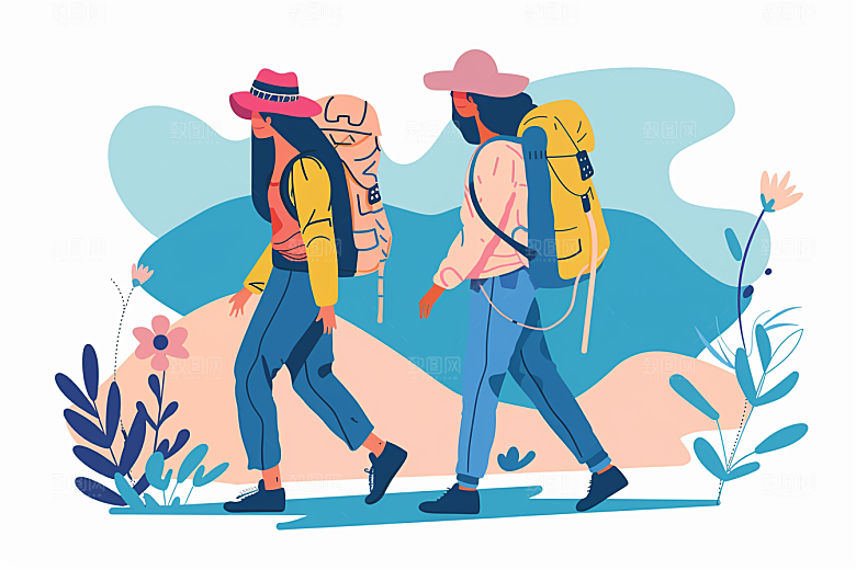 旅游人物游玩度假扁平风插画