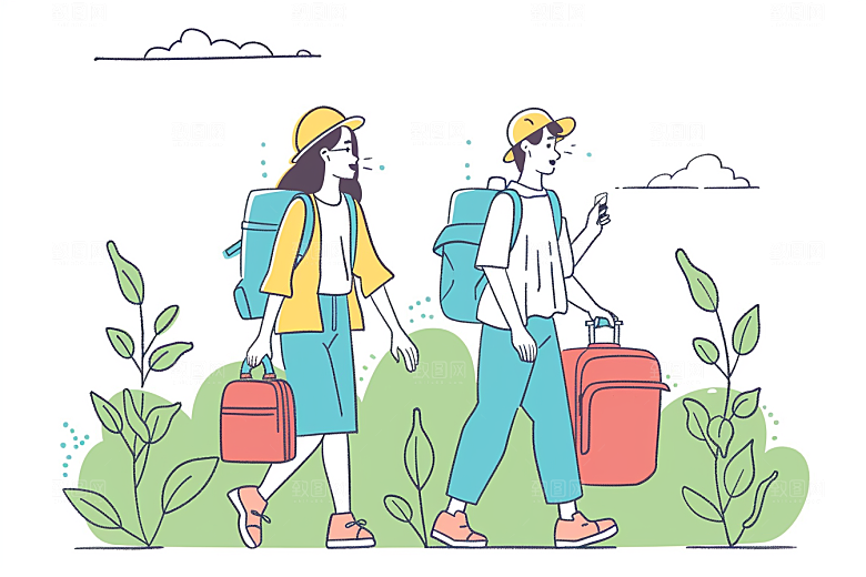旅游人物旅行清新扁平风插画