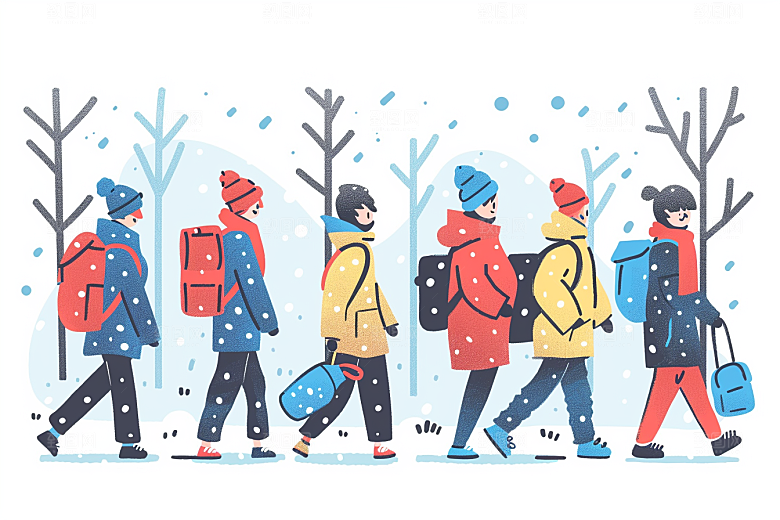 旅游人物简约游玩扁平风插画