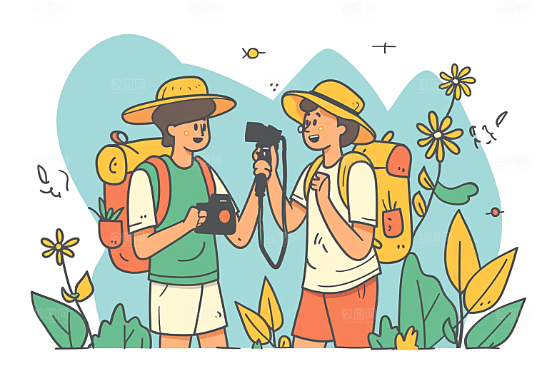 旅游人物简约自然扁平风插画