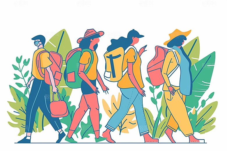 旅游人物游玩户外扁平风插画