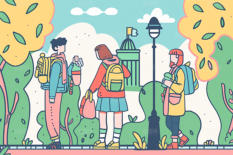 旅游人物自由行自然扁平风插画