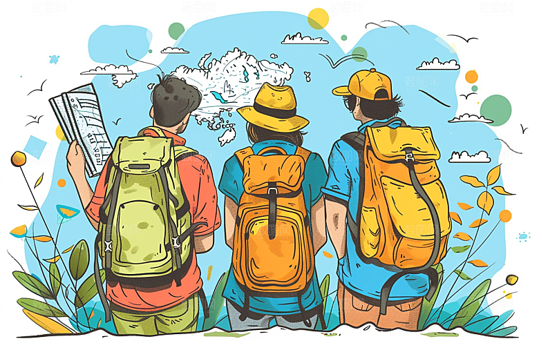旅游人物自由行度假扁平风插画