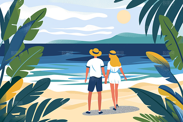 旅游人物旅行游玩扁平风插画