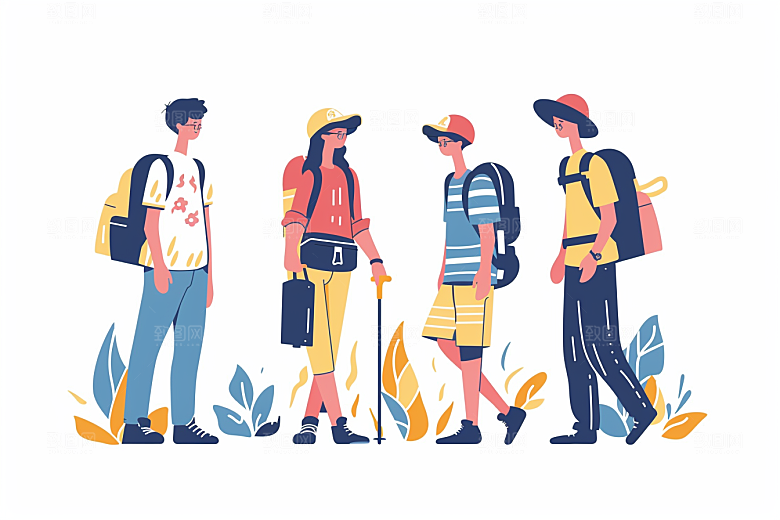 旅游人物出行自然扁平风插画