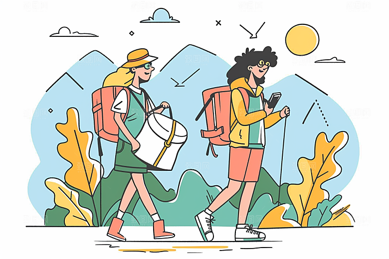 旅游人物出行旅行扁平风插画