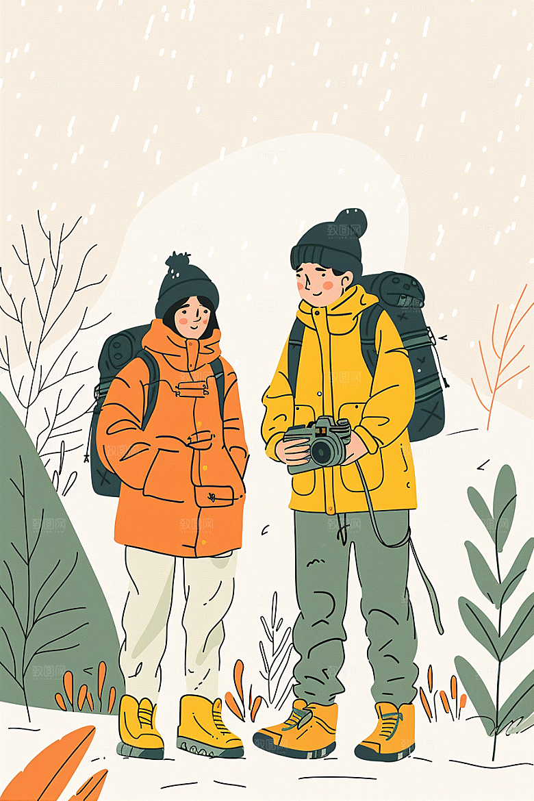 旅游人物彩色出行扁平风插画