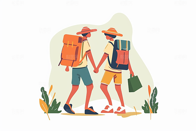 旅游人物旅行自然扁平风插画