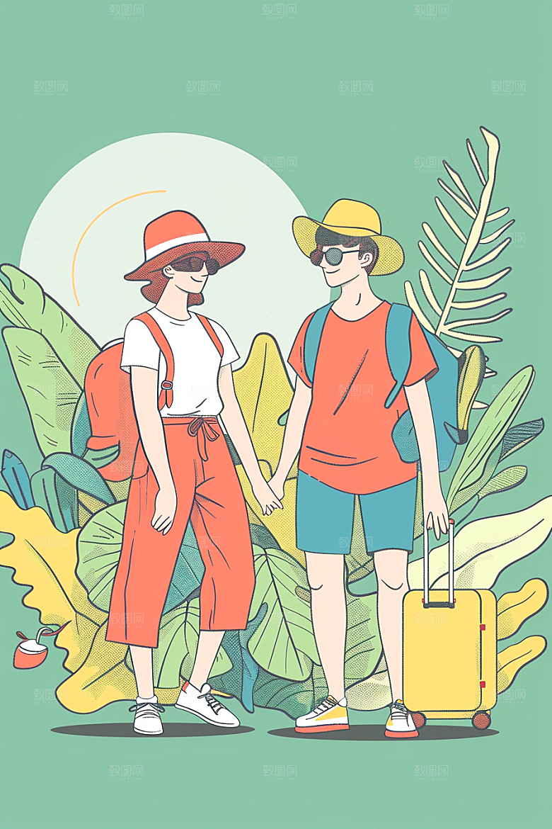 旅游人物简约自由行扁平风插画