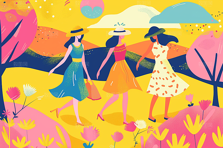 旅游人物自由行旅行扁平风插画