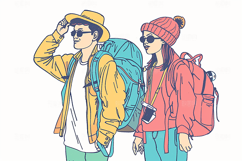 旅游人物小长假简约扁平风插画