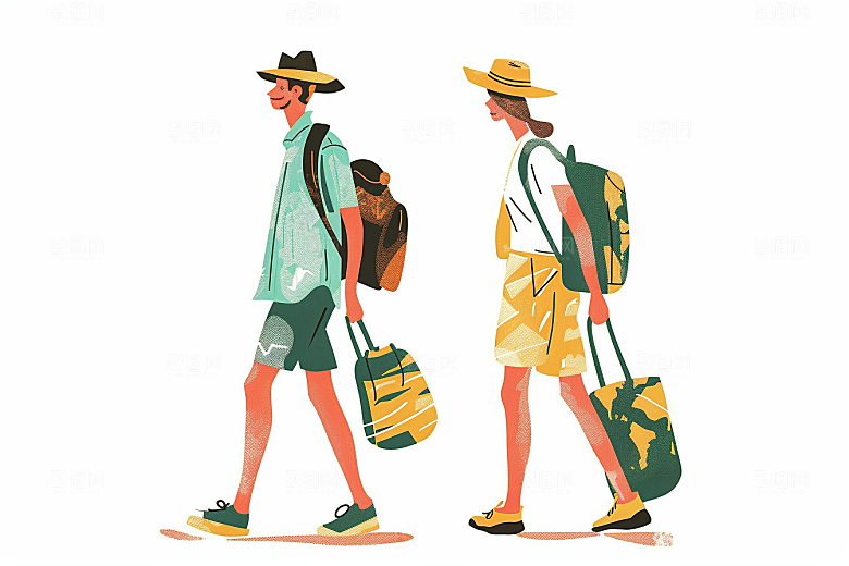 旅游人物旅行游玩扁平风插画