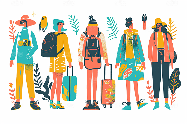旅游人物出行旅行扁平风插画