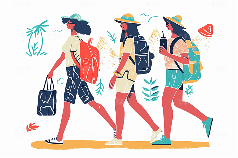 旅游人物旅行清新扁平风插画