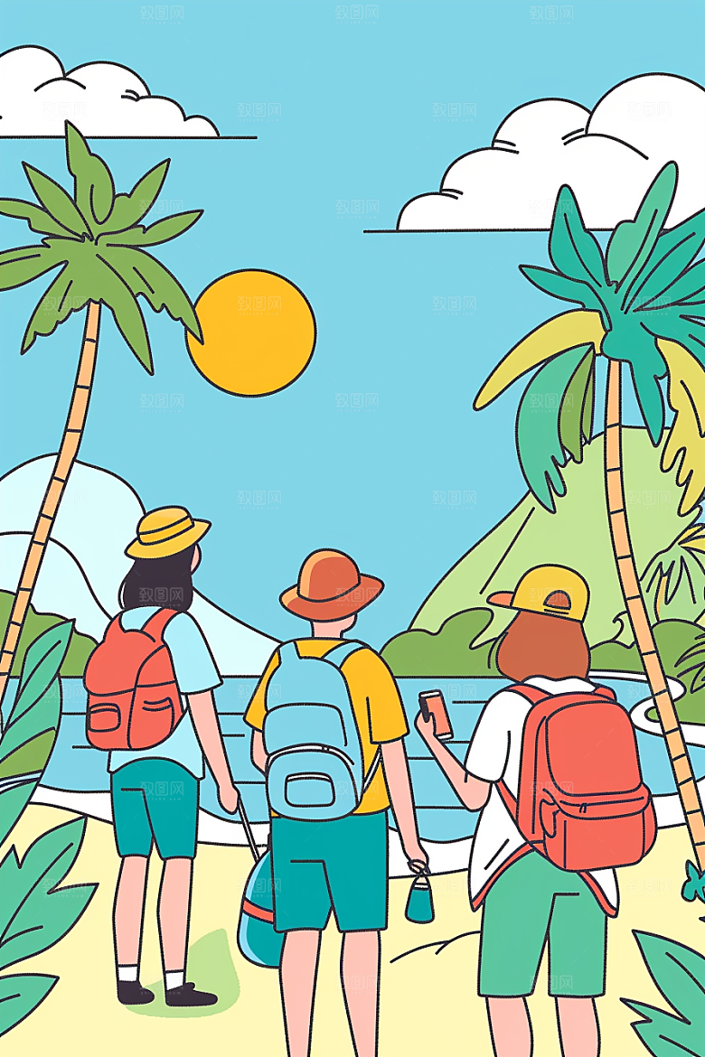 旅游人物出行自由行扁平风插画
