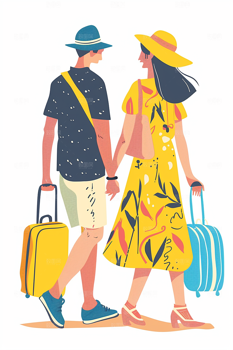 旅游人物户外旅行扁平风插画