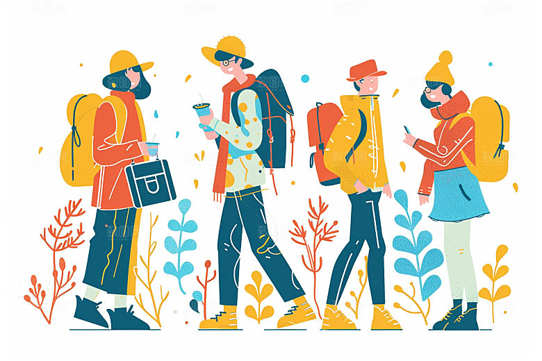 旅游人物简约度假扁平风插画