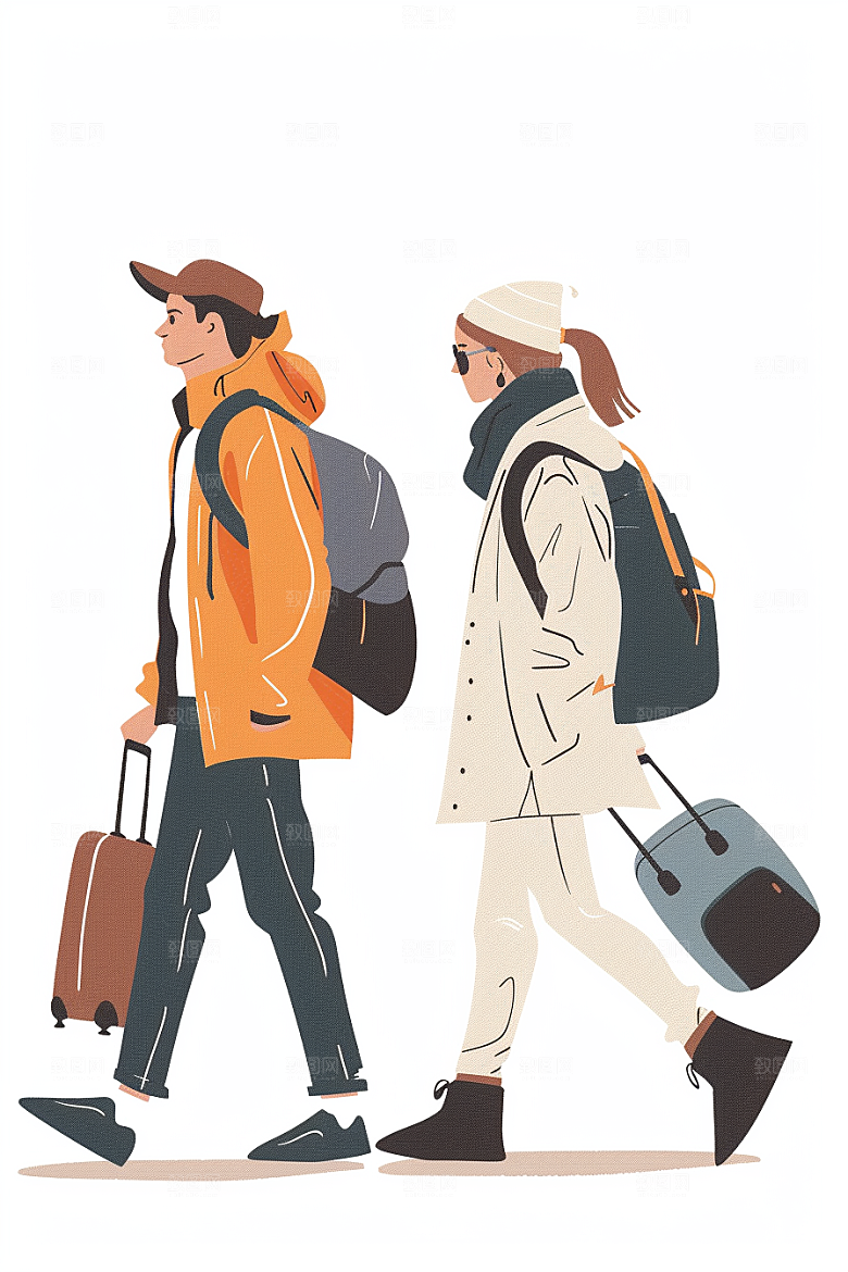 旅游人物户外出行扁平风插画