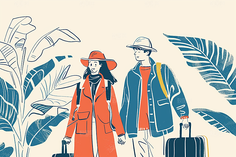 旅游人物游玩小长假扁平风插画
