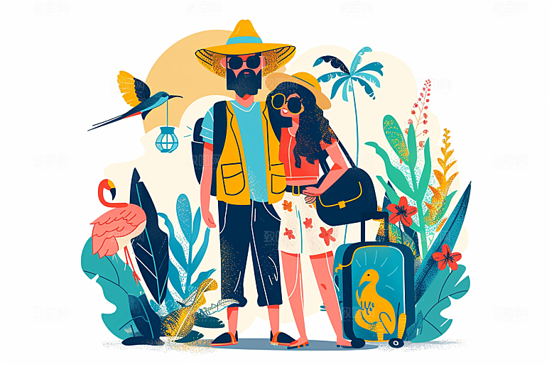 旅游人物户外小长假扁平风插画