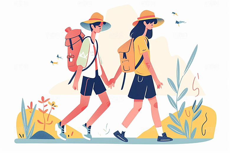 旅游人物自然户外扁平风插画