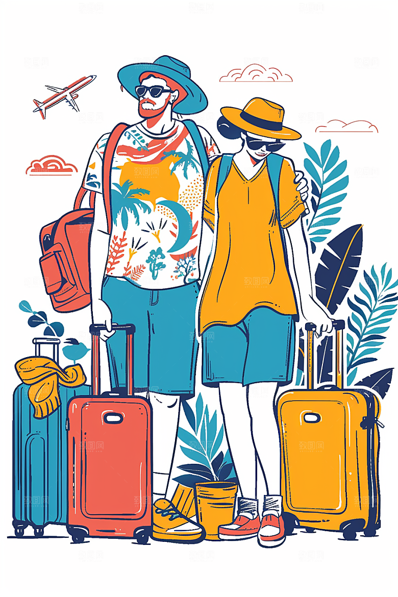 旅游人物自然户外扁平风插画