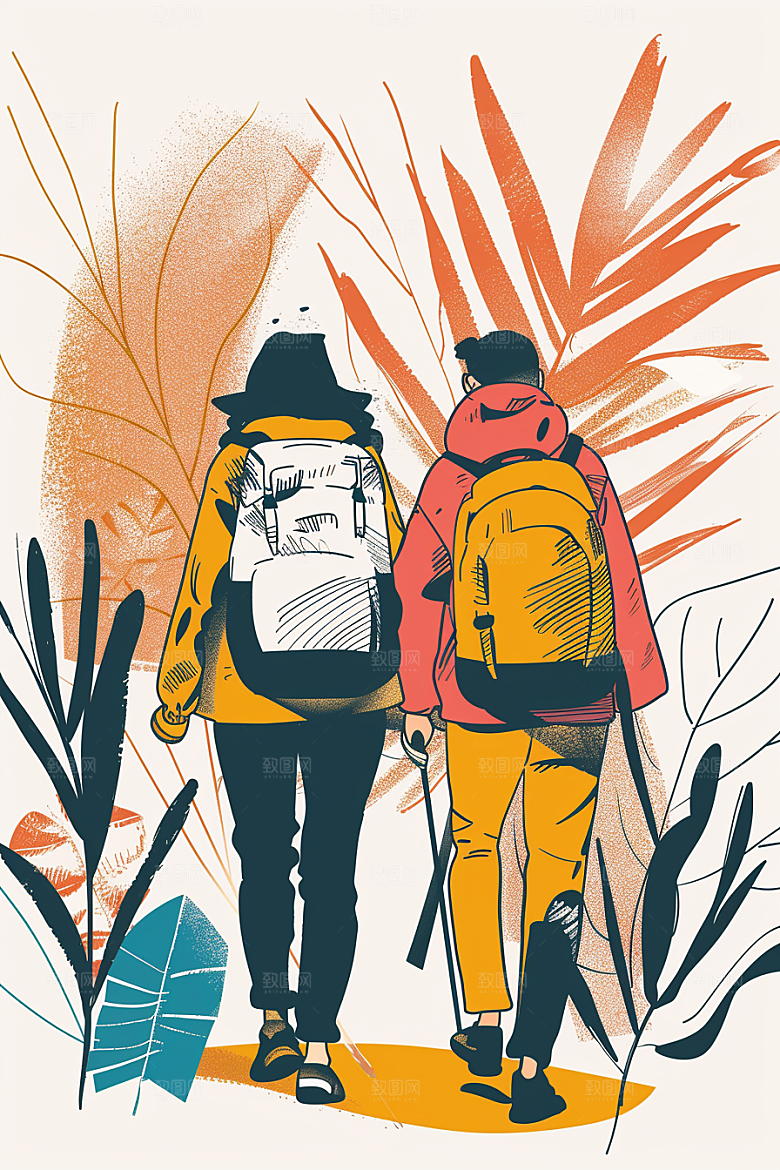 旅游人物自由行小长假扁平风插画